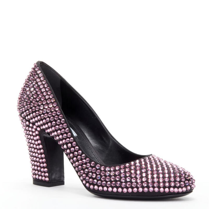 PRADA Rosa pink rhinestone crystal embellished pump EU38