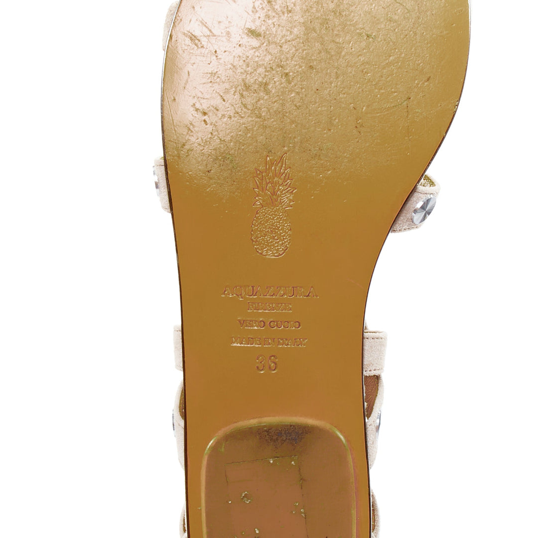 AQUAZZURA beige leather silver disc studded gladiator sandals EU36