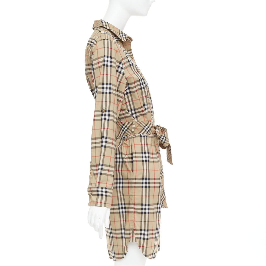 BURBERRY Archive Beige Vintage Check cotton button down belt shirt dress UK10 S