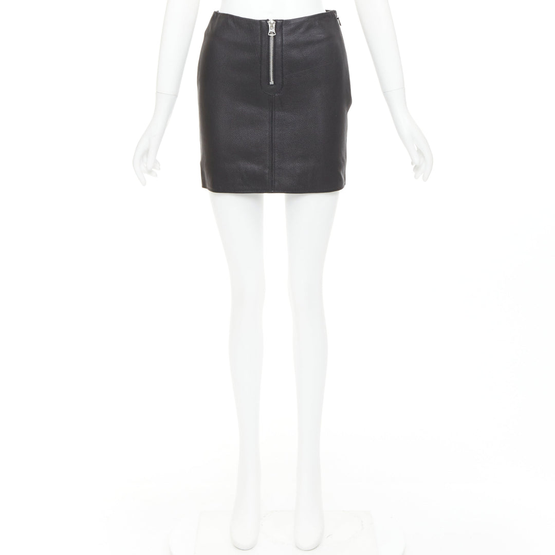 ACNE STUDIOS 2016 Franca black leather silver zip pencil skirt FR32 XXS