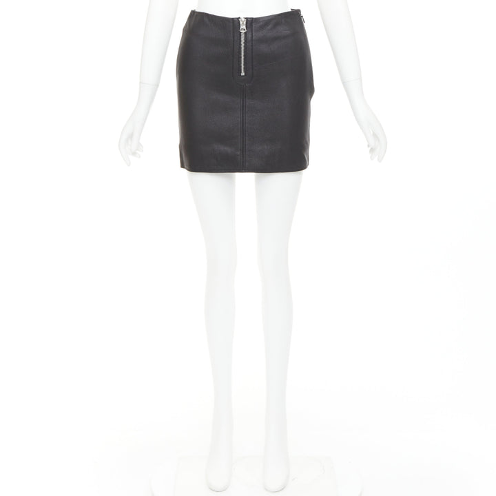 ACNE STUDIOS 2016 Franca black leather silver zip pencil skirt FR32 XXS