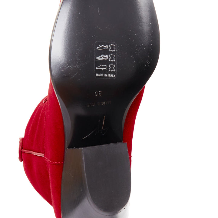 GIUSEPPE ZANOTTI Elna 55 red velvet leather cuban western cowboy boots EU36