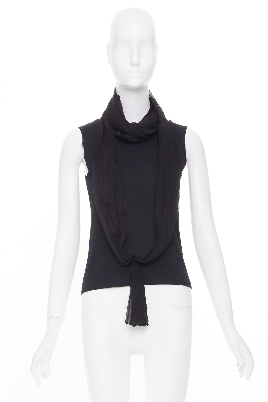 CHRISTIAN DIOR John Galliano black sheer silk chiffon wrap sash tank top FR38 M