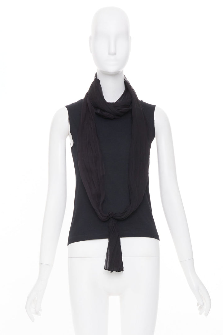 CHRISTIAN DIOR John Galliano black sheer silk chiffon wrap sash tank top FR38 M