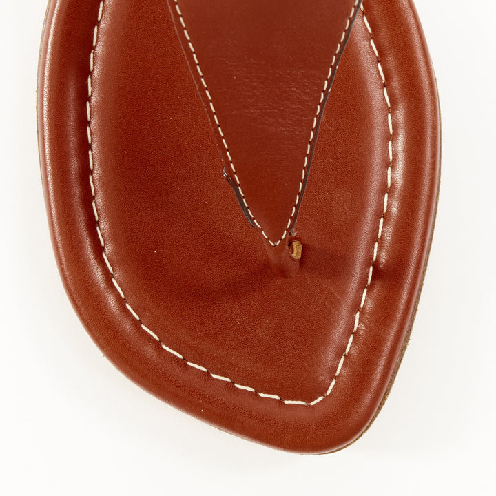 CHRISTIAN LOUBOUTIN brown leather tstrap silver buckles thong sandals EU37