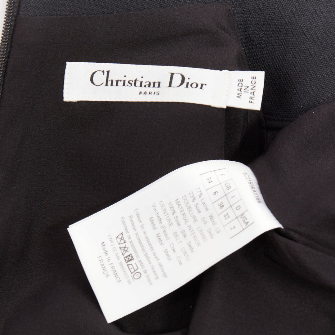 CHRISTIAN DIOR 2015 Raf Simons black structured collar cross front dress FR34 X