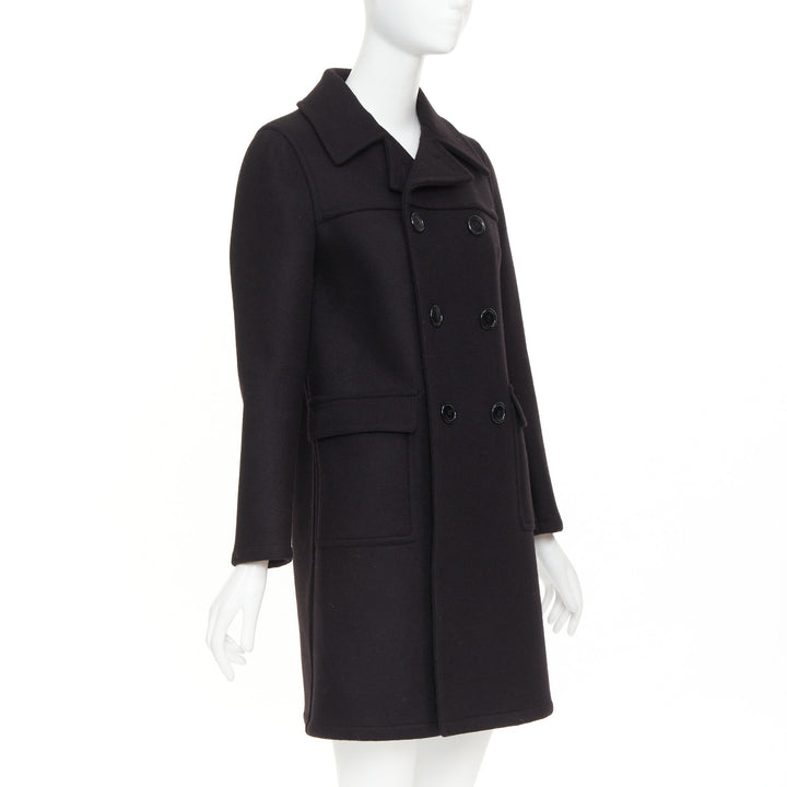SAINT LAURENT 2014 Caban black wool felt double breasted panelled pea coat FR34