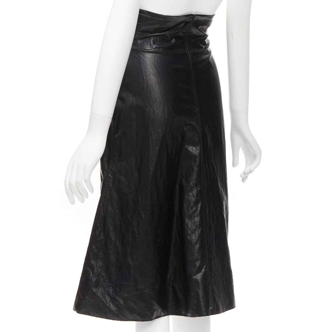 PHILOSOPHY DI LORENZO SERAFINI black faux crinkled leather A-line skirt IT38 XS