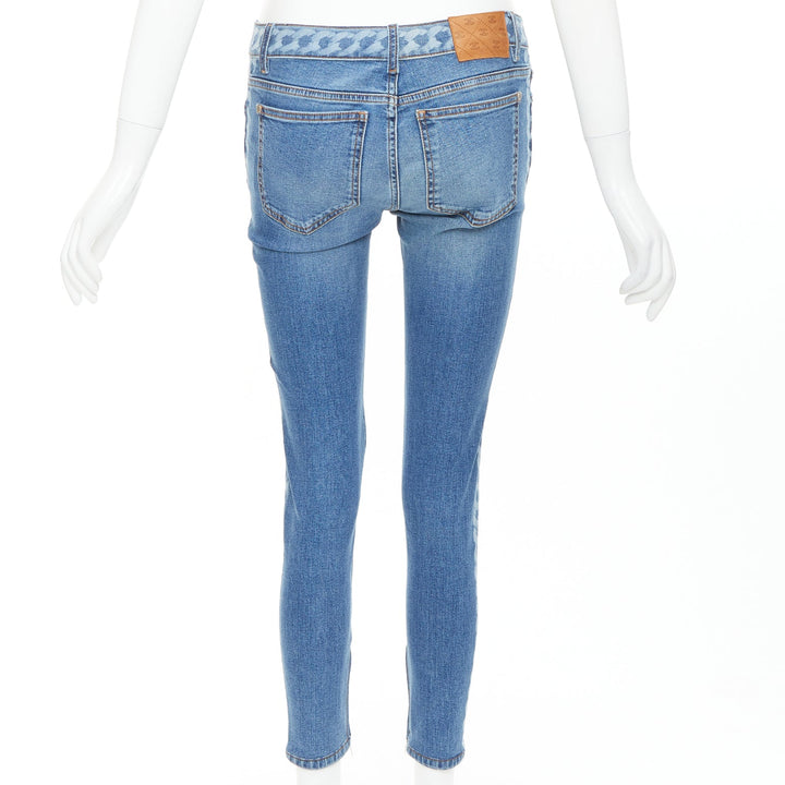 CHANEL 2019 blue cotton chain print side skinny stretch denim crop jeans FR34 XS