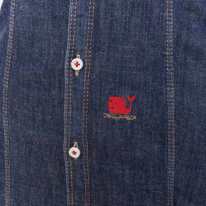 DSQUARED2 Vintage blue cotton denim red logo zip front dress IT40 S