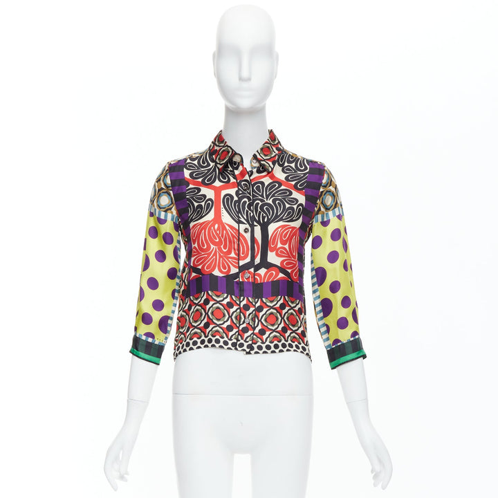 MARNI 2011 100% silk multicolor abstract polka dot print crop shirt IT36 XXS