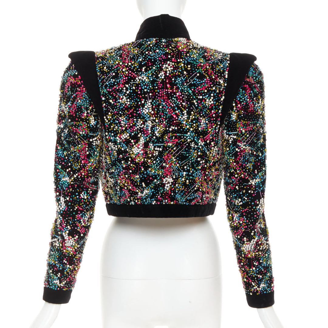 rare ALEXANDRE VAUTHIER COUTURE SS2021 Runway black velvet crystal crop jacket