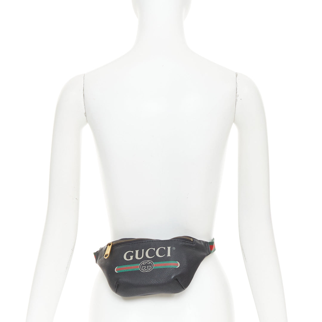 GUCCI  Alessandro Michele black vintage logo print web small crossbody belt bag