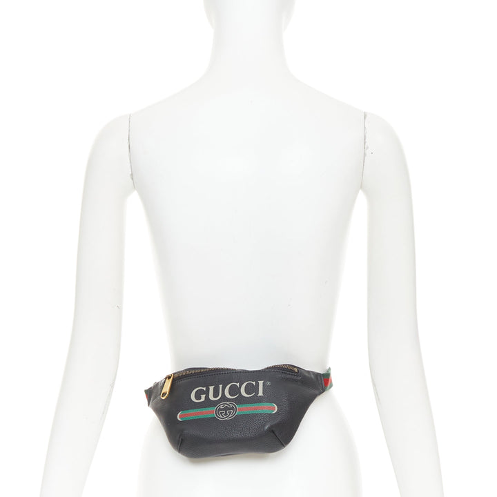 GUCCI  Alessandro Michele black vintage logo print web small crossbody belt bag