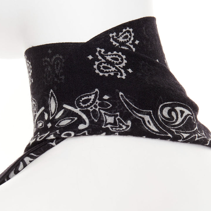 SAINT LAURENT 2019 Bandana Lavalliere Tie black white wool paisley print scarf