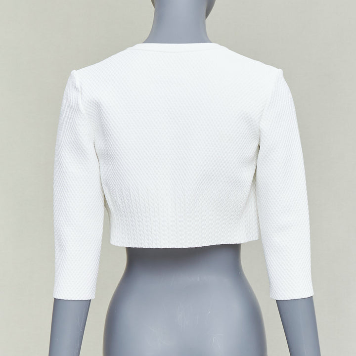 ALAIA cream viscose blend textured knit cropped cardigan jacket FR36 S