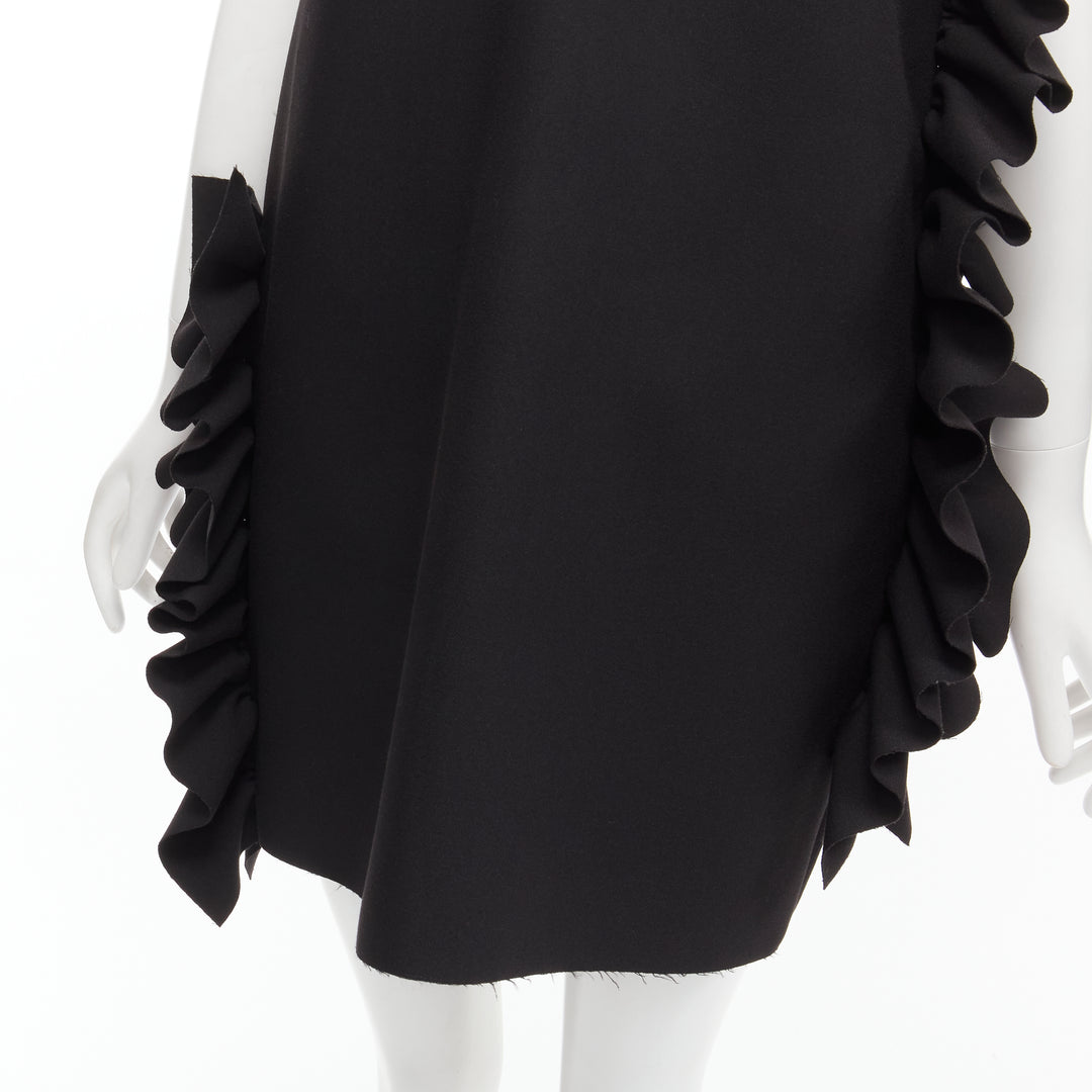 MSGM black structured ruffles V neck logo zip mini dress IT40 S