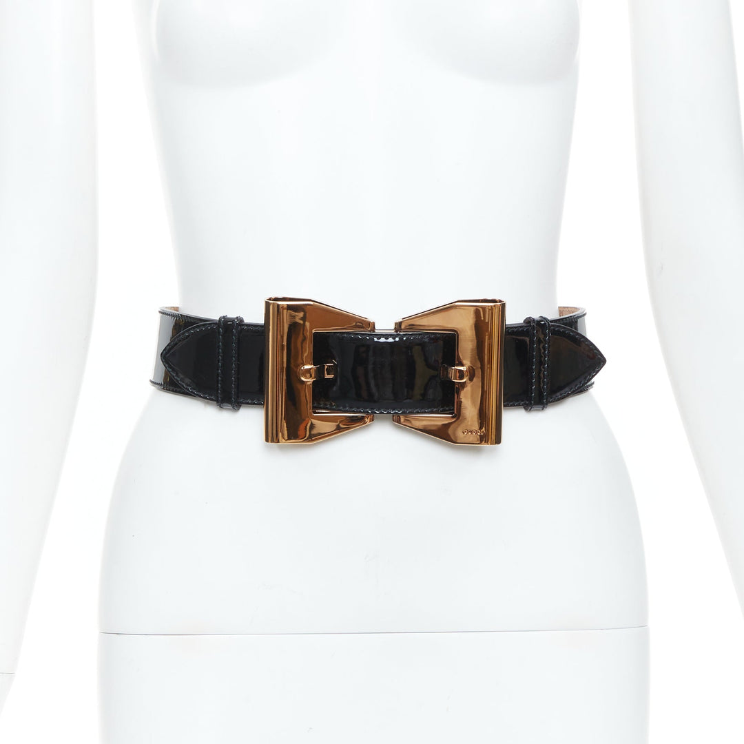 GUCCI 2010 Runway black patent leather double buckle wide waist belt 70cm