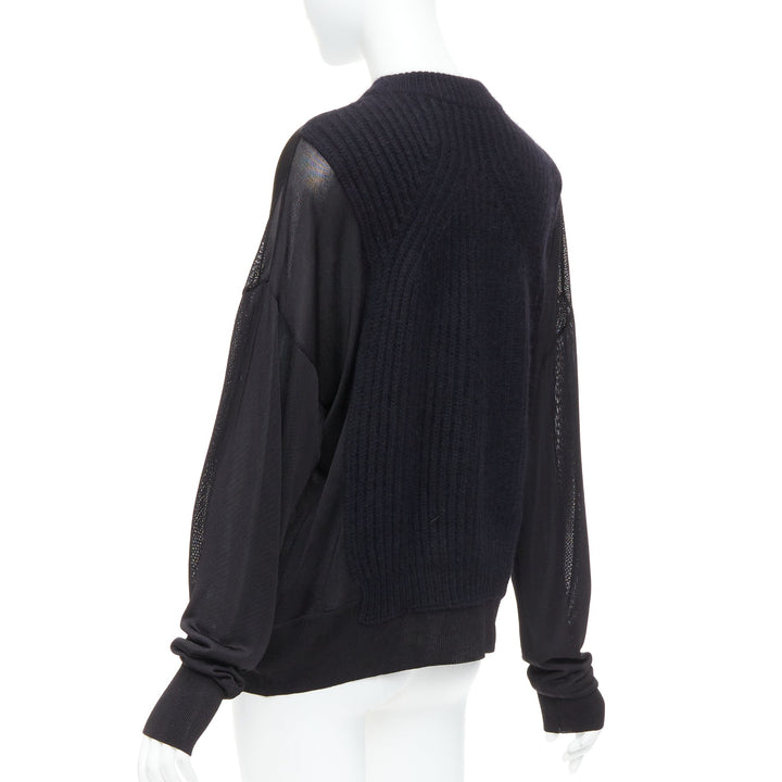 ALEXANDER WANG black wool blend cable knit sheer sleeve sweater S