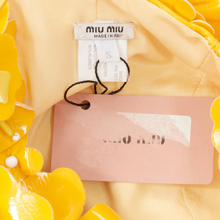 MIU MIU 2017 Runway yellow patent leather petals beaded retro swim cap hat S