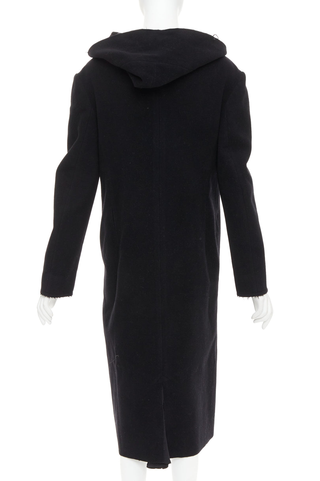 YOHJI YAMAMOTO black wool cotton linen hooded long coat JP1 S