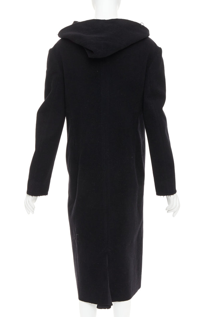 YOHJI YAMAMOTO black wool cotton linen hooded long coat JP1 S