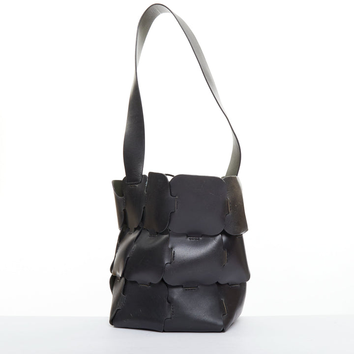 PACO RABANNE Bucket black puzzle leather patch medium shoulder bag