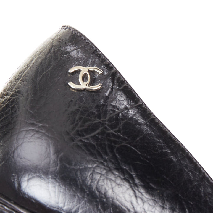 CHANEL 2014 Runway Sculpted Sailor Knot black crumpled leather CC pumps EU38.5