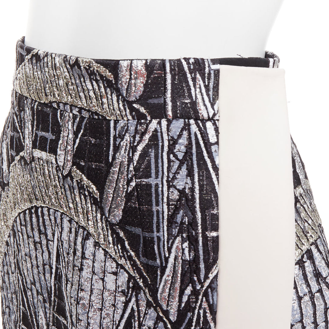 LOUIS VUITTON 2024 Runway cream black silver metallic jacquard asymmetric skirt