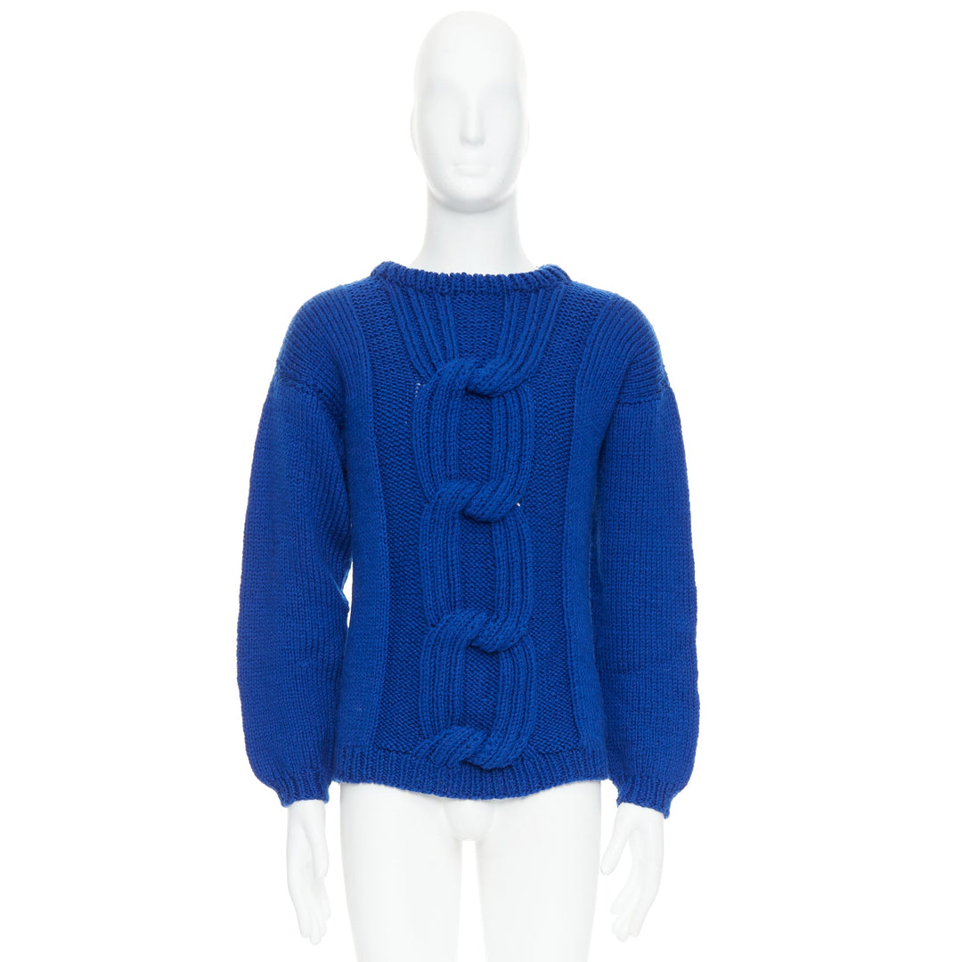 SIV STOLDAL 2008 Cover Up cobalt blue 100% wool cable knit sweater S