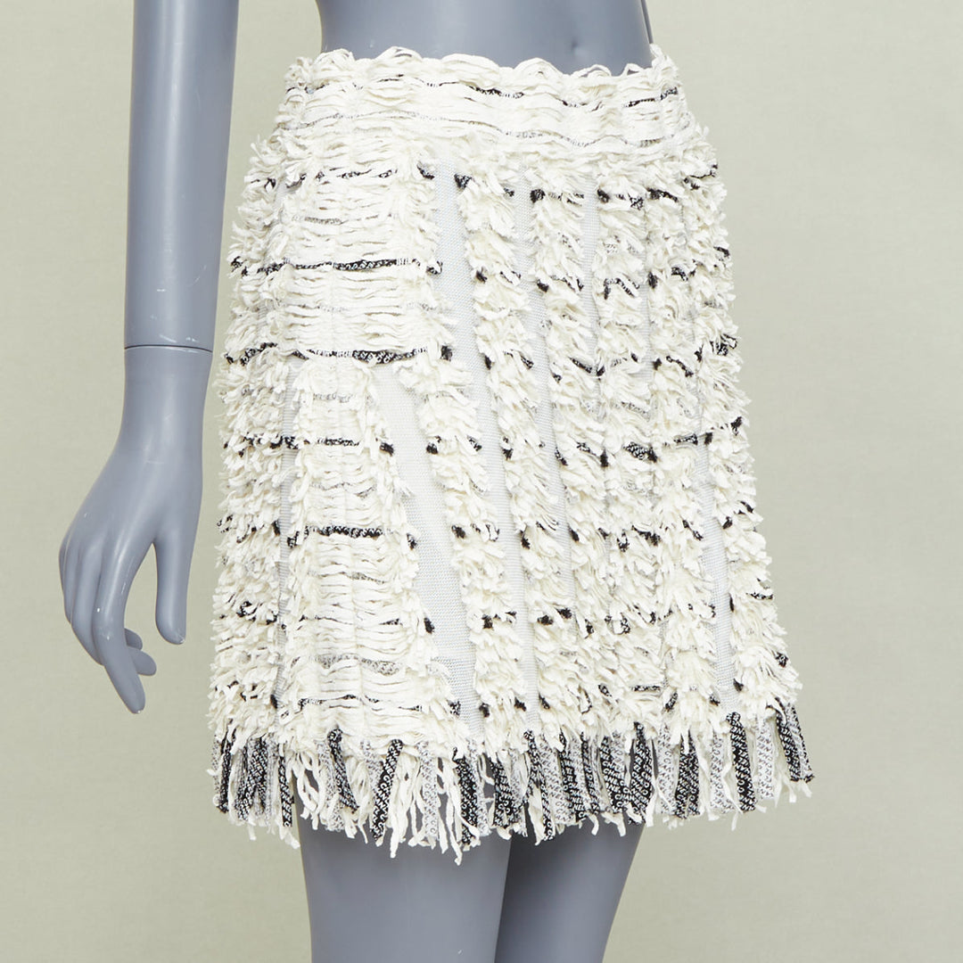 CHANEL 18P Runway cream black logo print tweed A-line skirt FR38 M