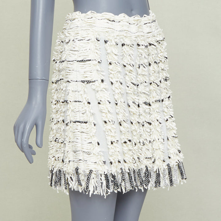 CHANEL 18P Runway cream black logo print tweed A-line skirt FR38 M