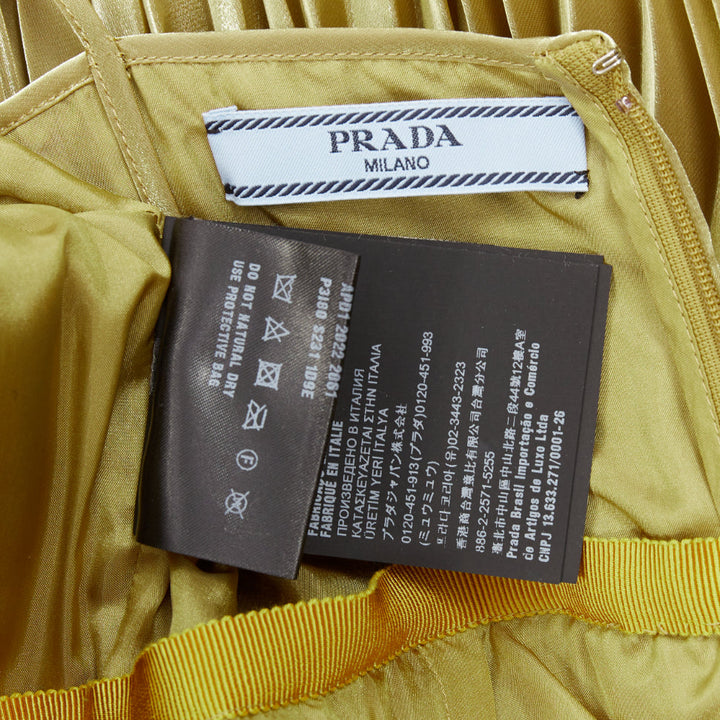 PRADA 2022 gold technical voile bra-detailed pleated silk midi dress IT38 XS