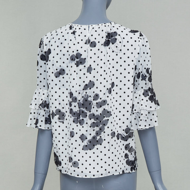 GIAMBATTISTA VALLI 2019 polka dot floral print tiered silk flounce blouse  top