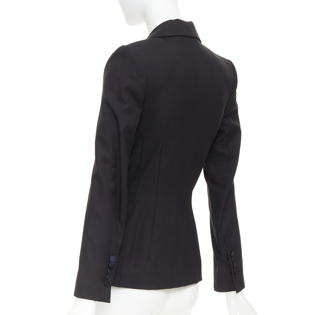 TOM FORD black virgin wool silk peak lapel  tuxedo blazer IT36 XXS