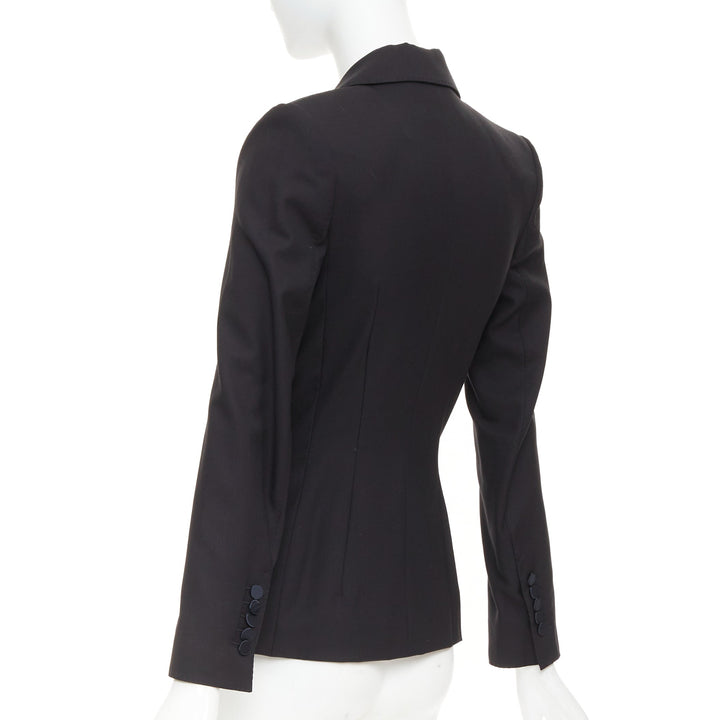 TOM FORD black virgin wool silk peak lapel  tuxedo blazer IT36 XXS