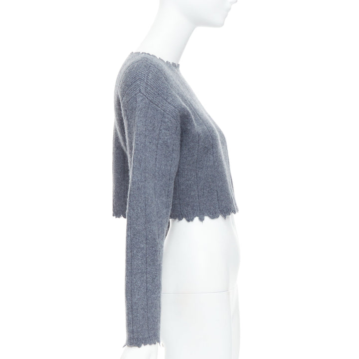 ALEXANDER WANG T 100% merino wool grey distressed edge cropped sweater XS