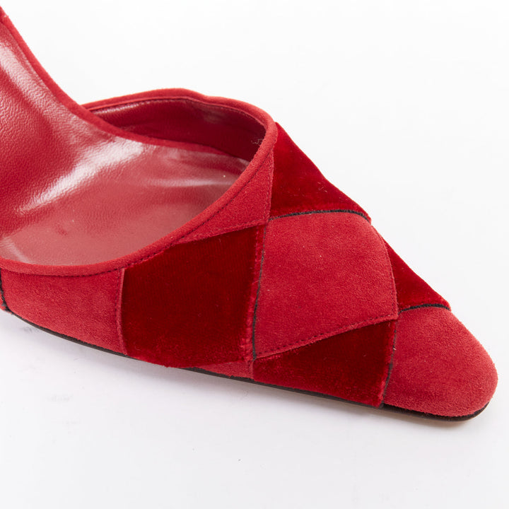 rare MANOLO BLAHNIK red suede harlequin check slingback pumps EU38