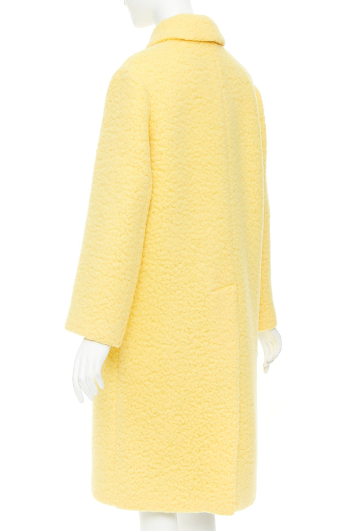 PRADA 2021 Raf Simons Runway pastel yellow wool boucle long oversize coat IT40 S