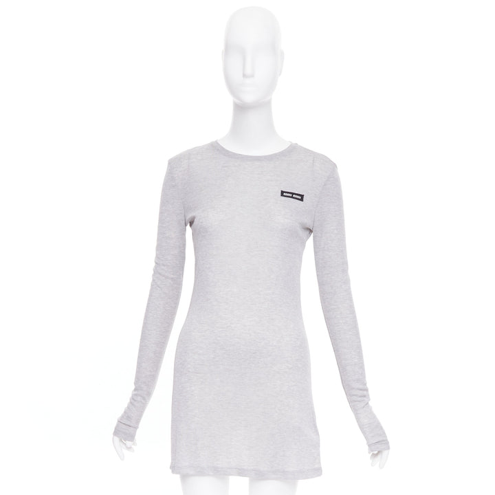 MIU MIU 2022 grey black logo tab crew neck long sleeve tshirt dress IT36 XXS