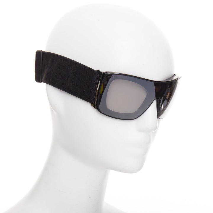 CHANEL black acetate technical shield ski goggles sunglasses