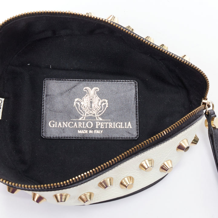 GIANCARLO PETRIGLIA white back leather gold studded wristlet clutch bag