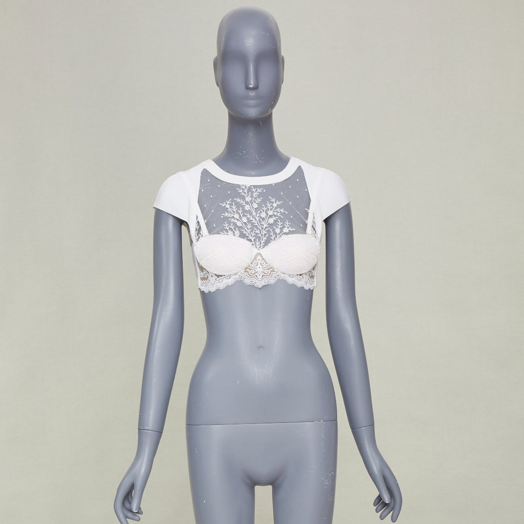 LA PERLA 2016 Neoprene Desire tulle embroidered white underwire crop top 32A XS