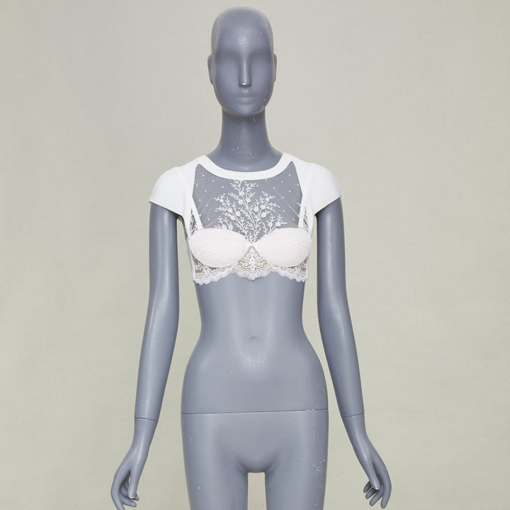 LA PERLA 2016 Neoprene Desire tulle embroidered white underwire crop top 32A XS