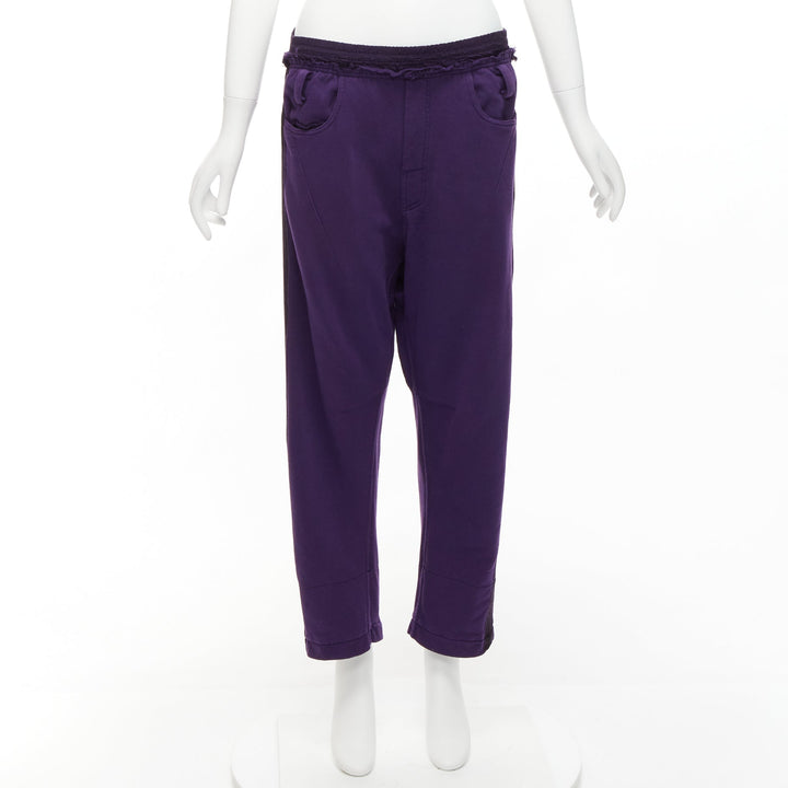 HAIDER ACKERMANN purple 100% washed cotton black trimmed darted joggers S