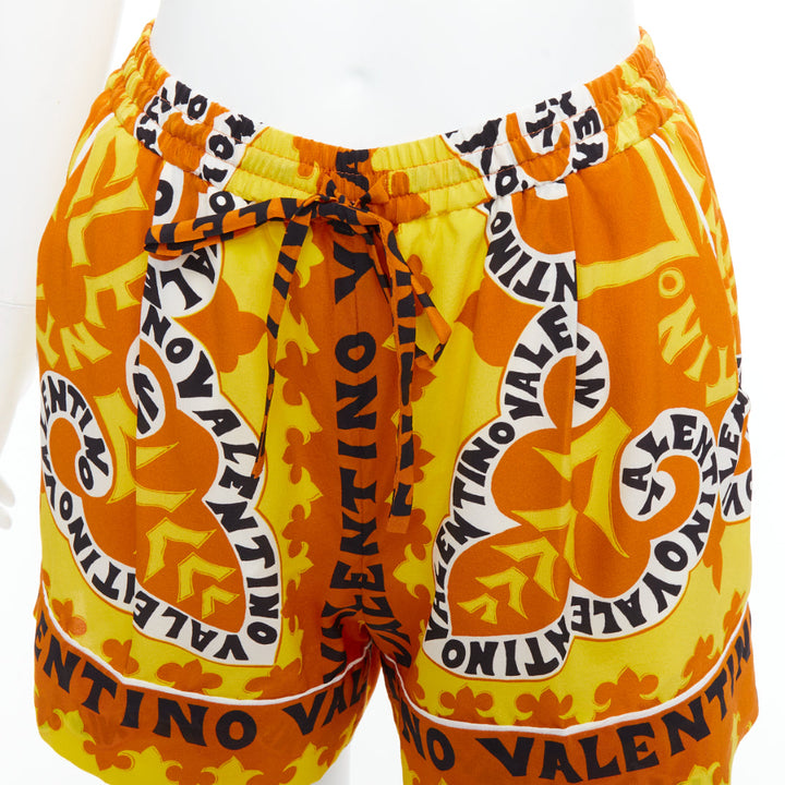 VALENTINO 2022 100% silk crepe yellow bandana print wide shorts IT36 XXS