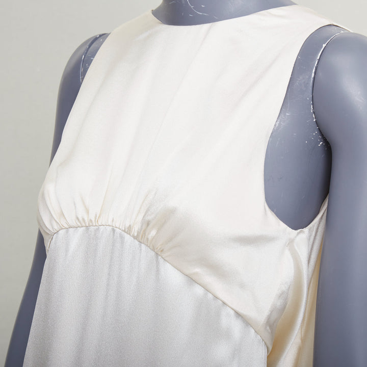 SAINT LAURENT 2022 Runway Bridal ivory silk satin draped empire gown FR34 XS