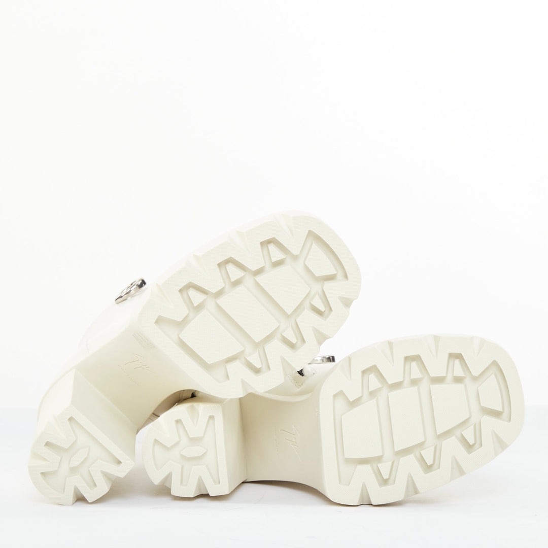 GIUSEPPE ZANOTTI Cubalibre white leather chunky block heel ankle boots EU39