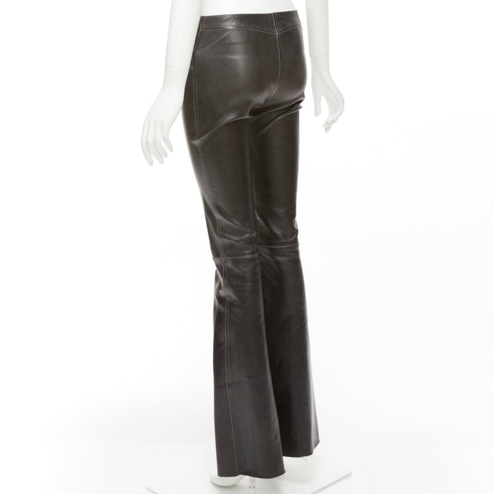 JITROIS black lambskin leather cotton blend lined patchwork flare pants IT34 XXS