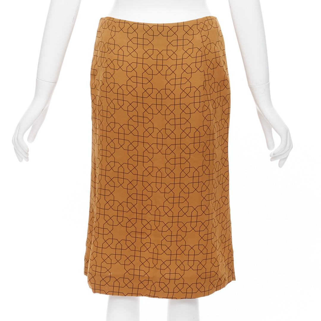 MARNI brown viscose black oriental geometric print knee length skirt IT40 S